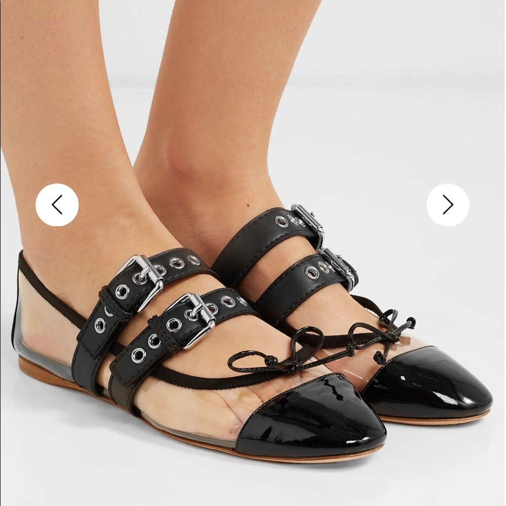 MIU MIU Buckled PVC and leather ballet flats